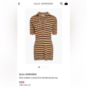 Ulla Johnson Large Felix Metallic Crochet- Knit Silk Blend Polo Top